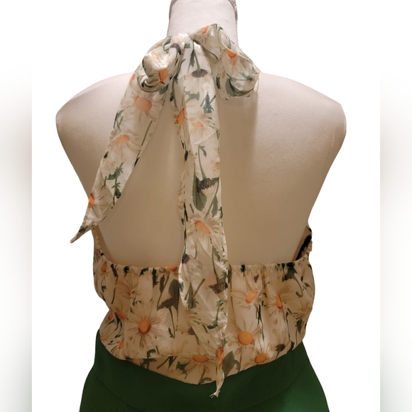 60s/70s Vintage Inspired Retro Stage Size 2XL Green Floral Halter Midi Dress - Picture 7 of 10